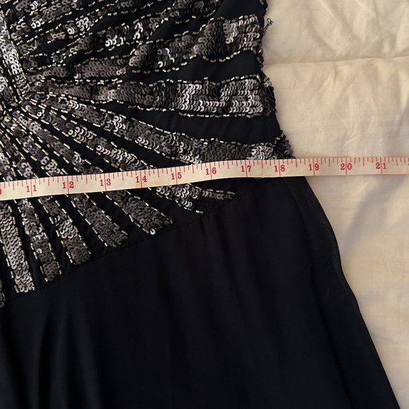 J Kara Gown Maxi Dress Sequin Beaded V Neck V Back Flutter Sleeve A-Line Blue 16 - Picture 10 of 16